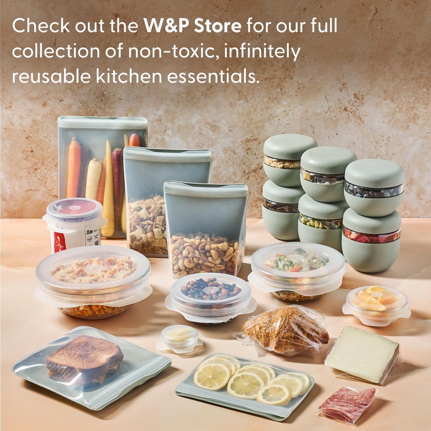 W&P Porter Ceramic Bowl Lunch Container w/ Protective Non-slip Exterior, Mint 1 Liter | Lid & Snap-tight Silicone Strap | Food Storage, Bento Box, Meal Prep | BPA-Free Ceramic