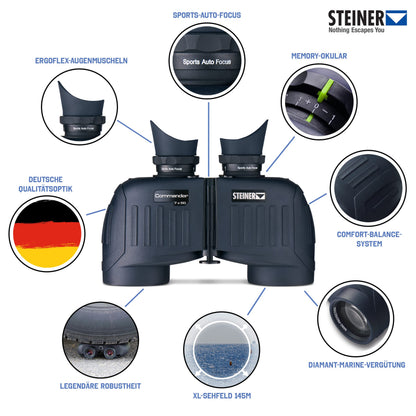 Steiner Commander Series 7x50 Marine Binoculars, Performance Marine Optics to Navigate Low Light or Fog, No Compass