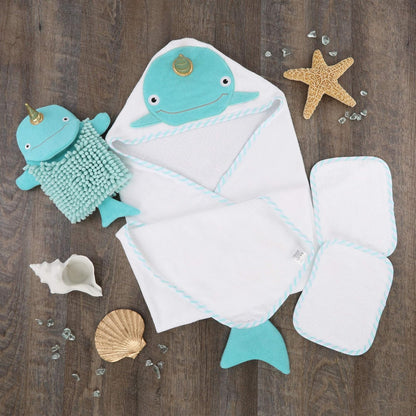 Baby Aspen Four-Piece Narwhal Bath Gift Set, Blue, One Size