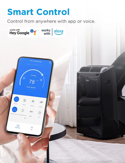 Midea 6,000 BTU ASHRAE (5,000 BTU SACC) Portable Air Conditioner, Cools up to 150 Sq. Ft., with Dehumidifier & Fan mode, Easy- to-use Remote Control & Window Installation Kit Included