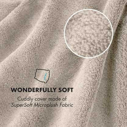 KLARSTEIN Dr. Watson Heated Electric Blanket, 3 Heat Settings, Ultra-Warm, Premium MicroPlush, Auto Shut-Off, 120-Watt, Cozy and Washable, 70 x 50 inches, Beige