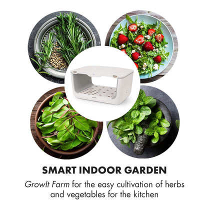 KLARSTEIN GrowIt Farm, Smart Indoor Garden, Hydroponics Growing System, 36-Piece Set, Up to 28 Plants, 68 to 82 ° F, 48 Watts LED Lighting, 8-Liter Water Tank, Daylight Simulation System, White
