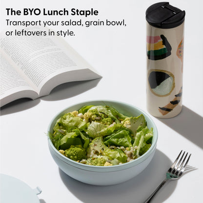 W&P Porter Ceramic Bowl Lunch Container w/ Protective Non-slip Exterior, Mint 1 Liter | Lid & Snap-tight Silicone Strap | Food Storage, Bento Box, Meal Prep | BPA-Free Ceramic