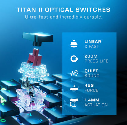 Turtle Beach Vulcan II Max – Optical-Mechanical PC Gaming Keyboard, Customizable RGB Illuminated Keys and Palm Rest, Smart Keys, Titan II Smooth Linear Switches, 200M Keystroke Durability – Black