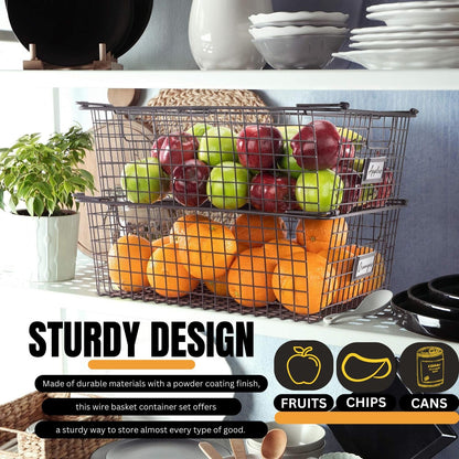 Granrosi XL Stackable Wire Baskets for Organizing - Set of 2